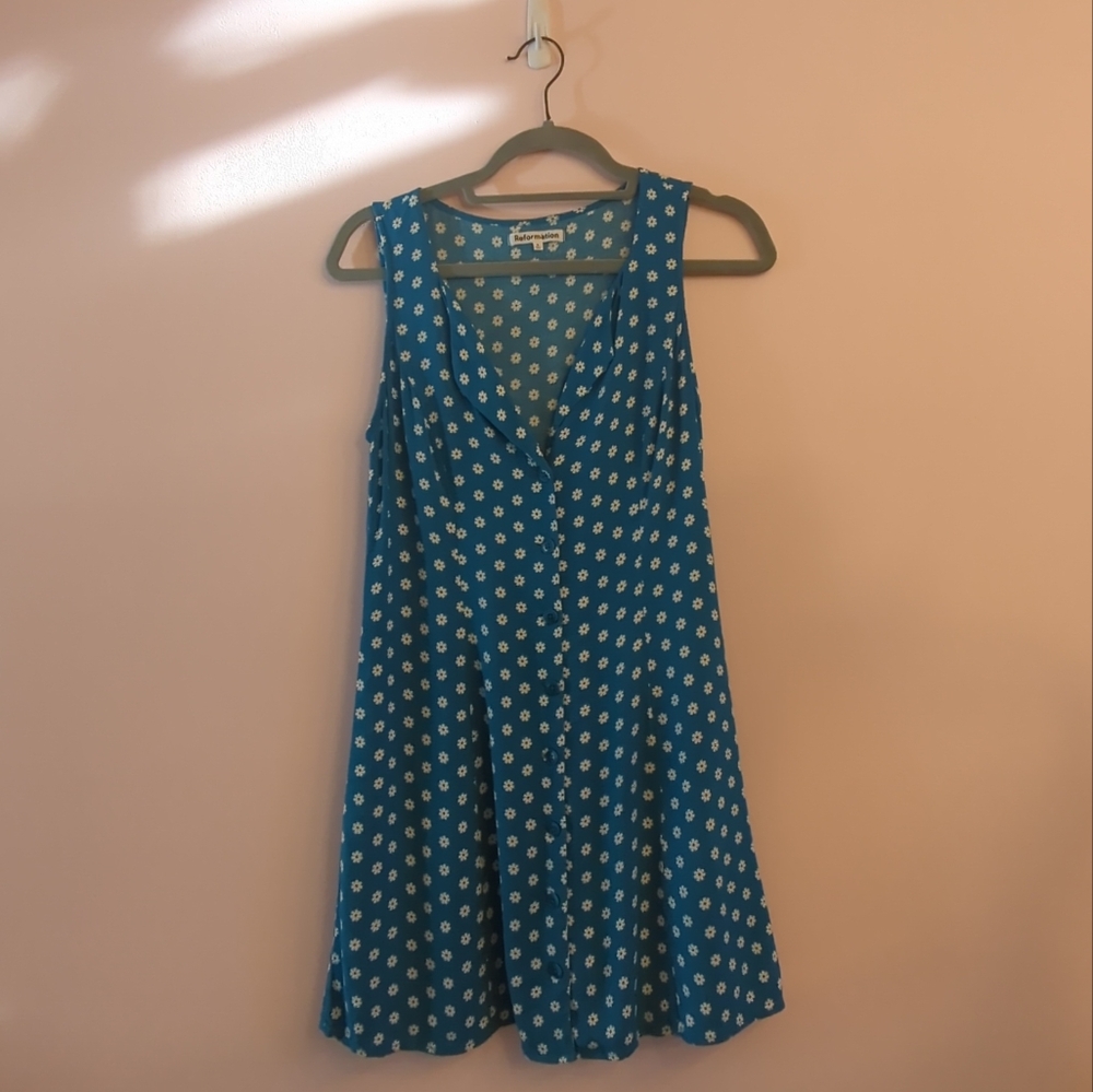 Reformation Blue and White Polka Dot Mini Dress
